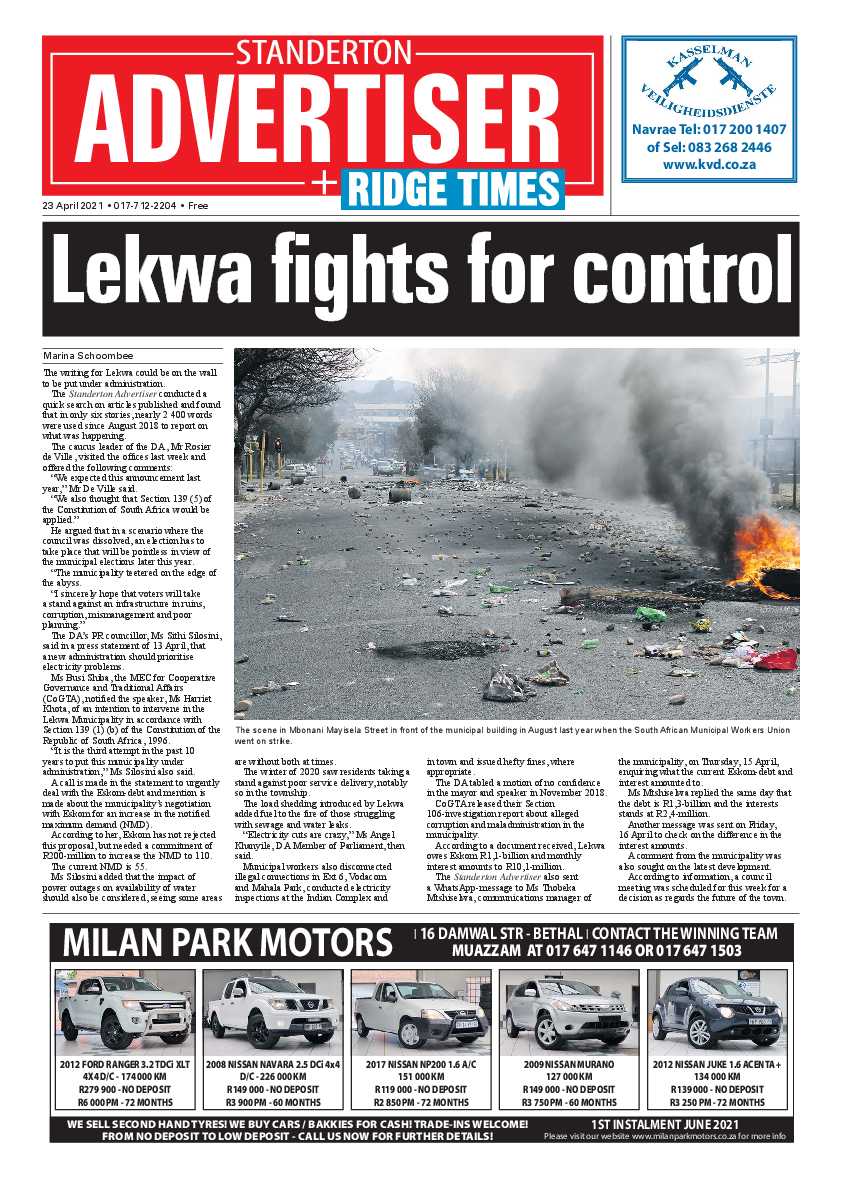 Standerton Advertiser 23 April 2021 page 1