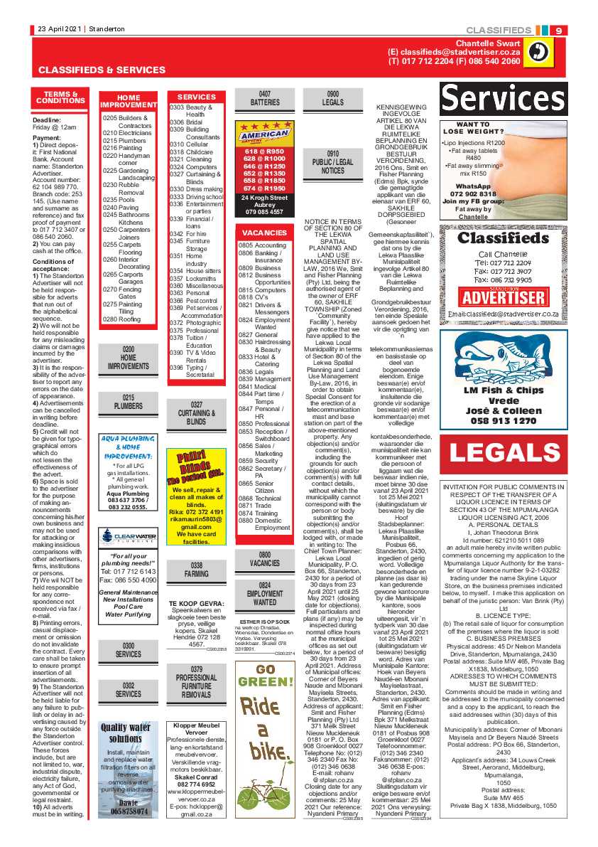Standerton Advertiser 23 April 2021 page 9