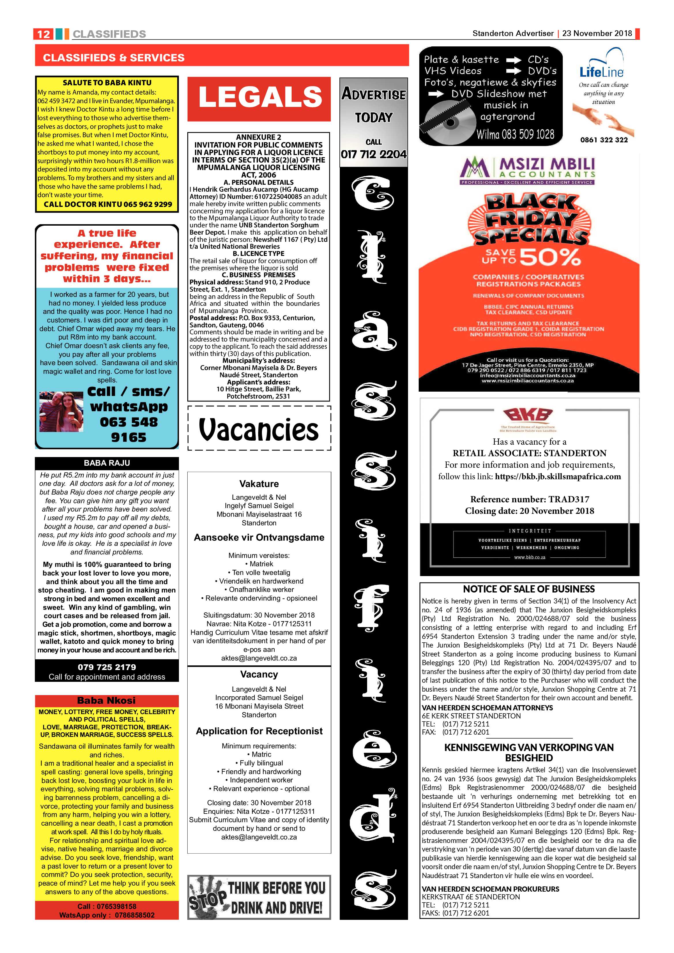 Standerton Advertiser 23 November 2018 page 12