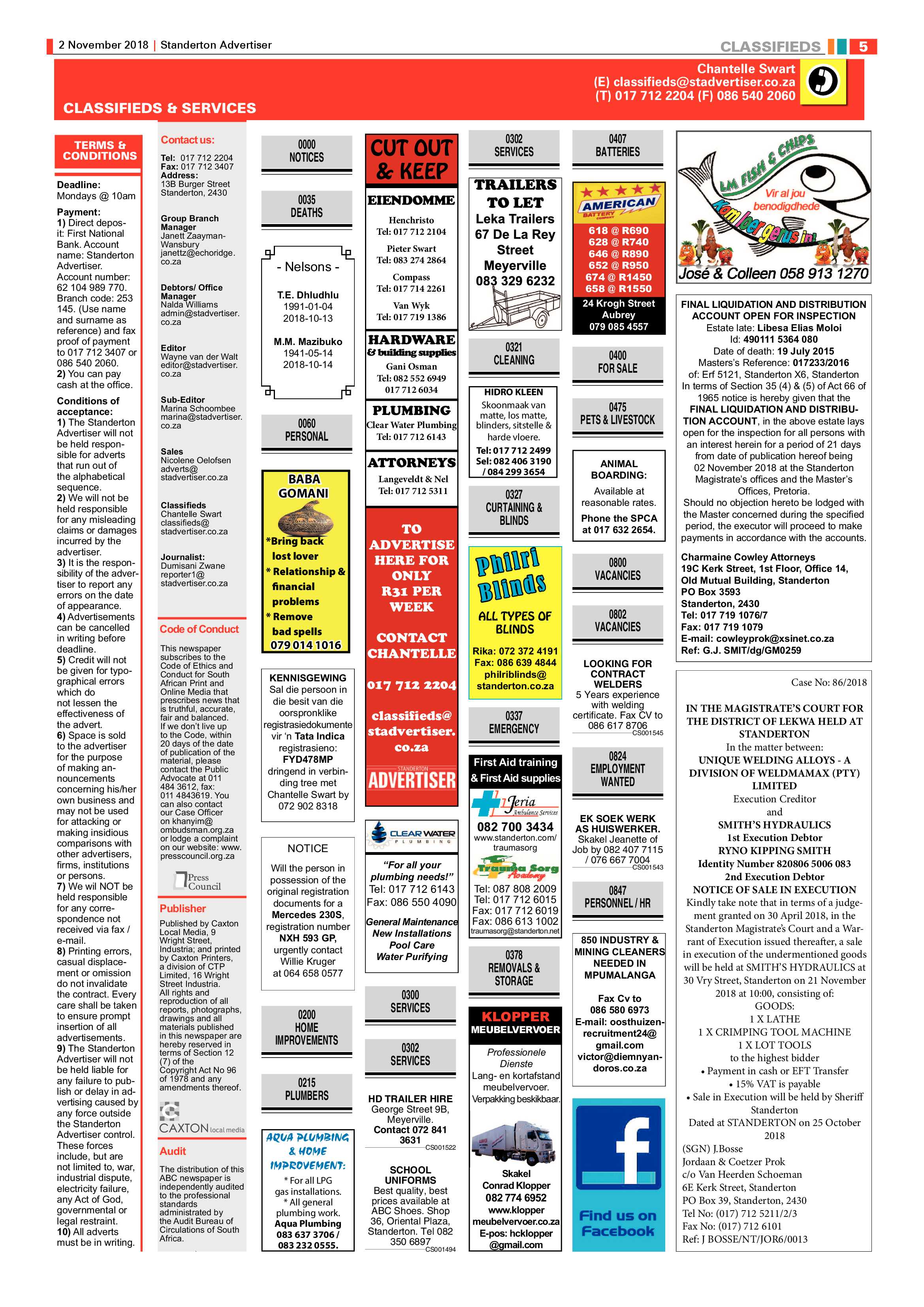 Standerton Advertiser 2 November 2018 page 5