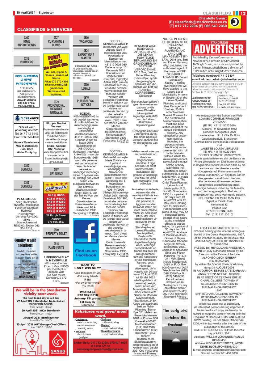 Standerton Advertiser 30 April 2021 page 13