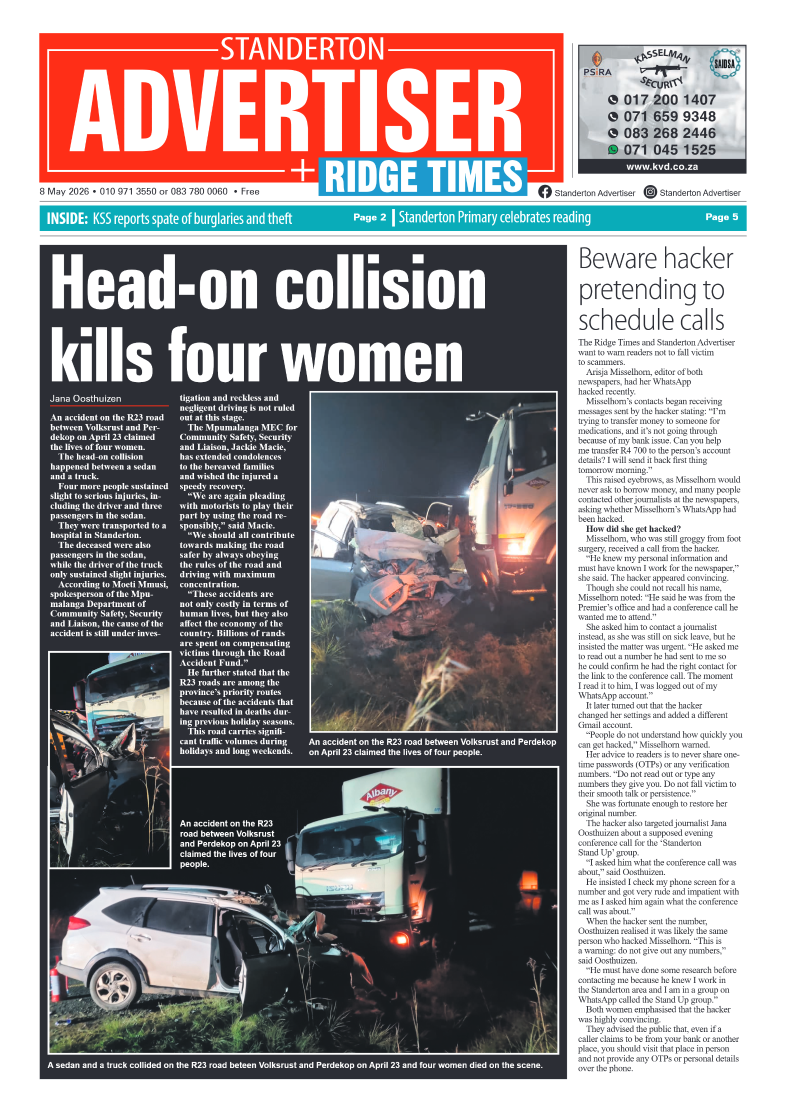 Standerton Advertiser 8 May 2026 page 1