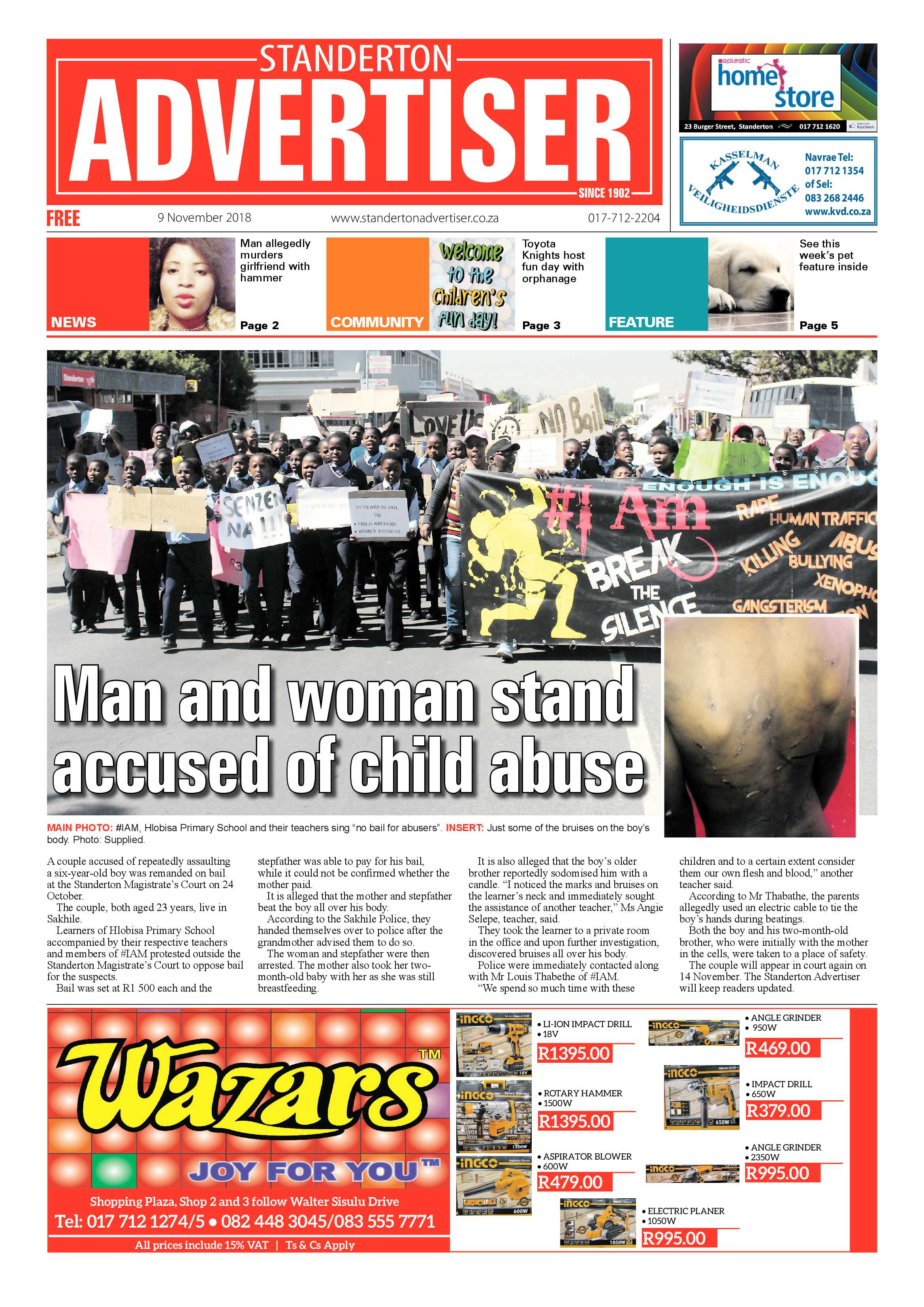 Standerton Advertiser 9 November 2018 page 1